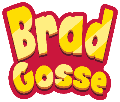 Yellow text 'Brad Gosse' on a red background